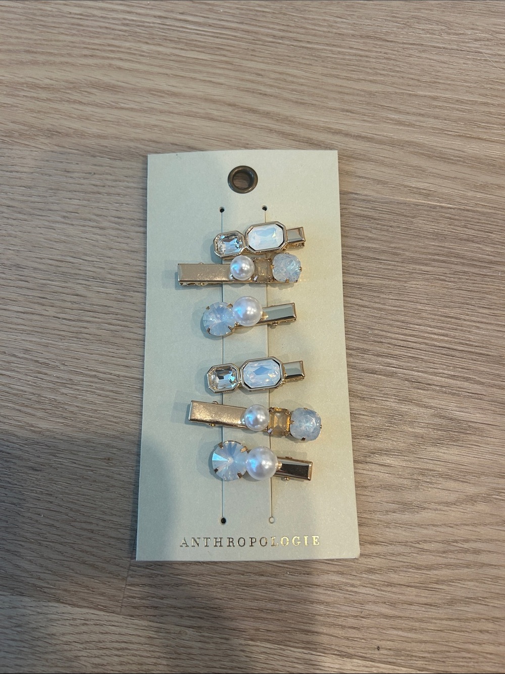 Anthropologie Gold-Tone Pearl & Crystal Barrette Set